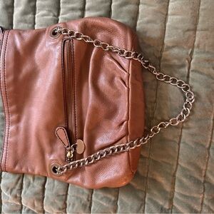 Ann Taylor Tan Leather Shoulder Bag with Chain Strap